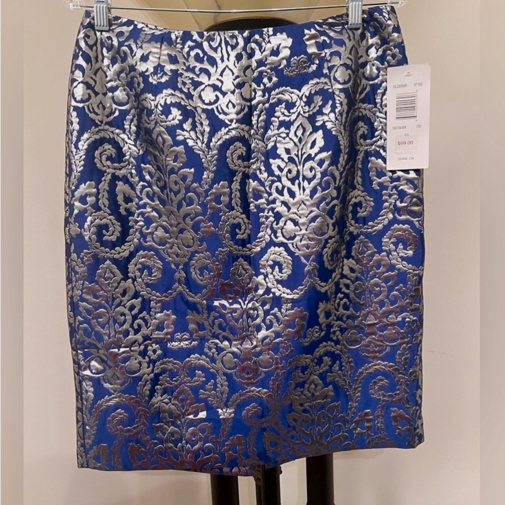 ✅🆕 Sunny Leigh Women’s Pencil Skirt ,Blue silver Metallic ,size 10